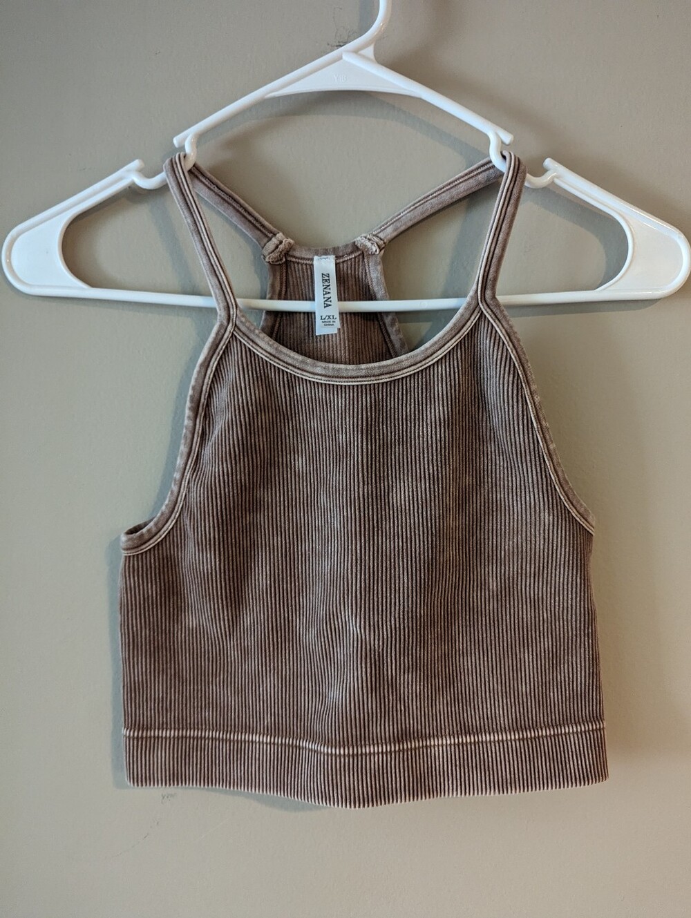 NWOT- Zenana Outfitters Washed Sand Color Ribbed Racerback Tank Top